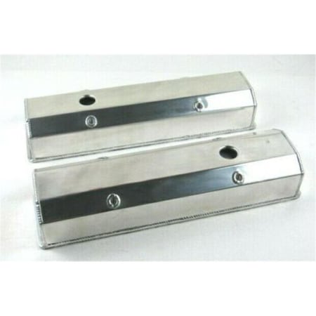 Absurdo Tall Aluminum Valve Cover Flat Top Long Bolts with Holes for 1958-1987 SBC Fabricated, Polished AB2204335
